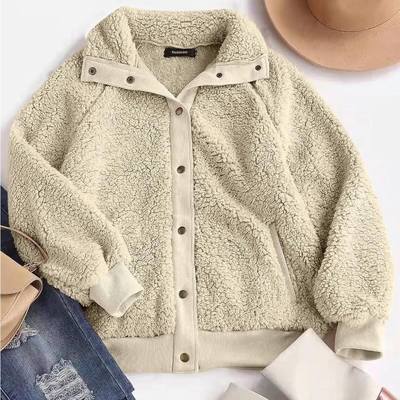 MEROKEETY Womens Long Sleeve Button Sherpa Jacket - Picture 3 of 6